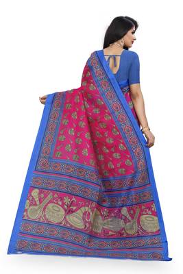   dark pink printed art silk sarees saree with blouse 3