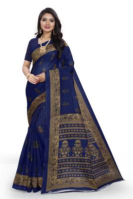 Aqua blue printed art silk sarees saree with blouse 1