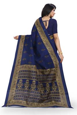 Aqua blue printed art silk sarees saree with blouse 2