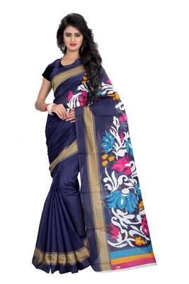 Blue printed art silk sarees saree with blouse 1