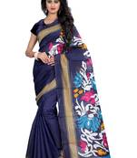 Blue printed art silk sarees saree with blouse