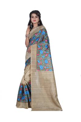 Light ivory printed art silk sarees saree with blouse 1