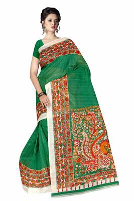 Green printed art silk sarees saree with blouse 1