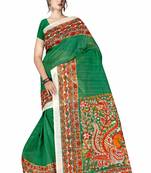 Green printed art silk sarees saree with blouse