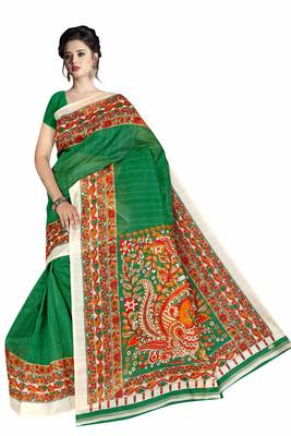 Green printed art silk sarees saree with blouse 2