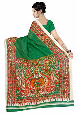 Green printed art silk sarees saree with blouse 4