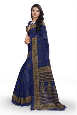 Aqua blue printed art silk sarees saree with blouse 4