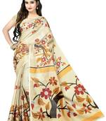 Chiku printed art silk sarees saree with blouse