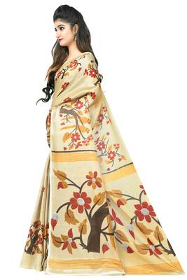 Chiku printed art silk sarees saree with blouse 2