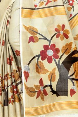 Chiku printed art silk sarees saree with blouse 4