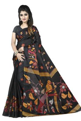 Black printed art silk sarees saree with blouse 1