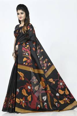 Black printed art silk sarees saree with blouse 2