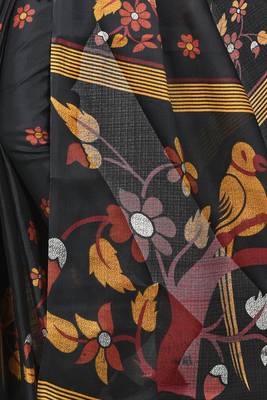 Black printed art silk sarees saree with blouse 4