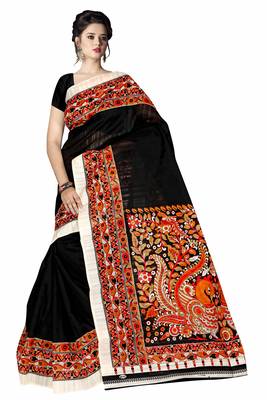 Black printed art silk sarees saree with blouse 1