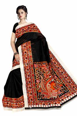 Black printed art silk sarees saree with blouse 2