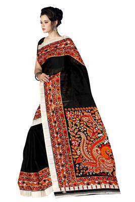Black printed art silk sarees saree with blouse 3