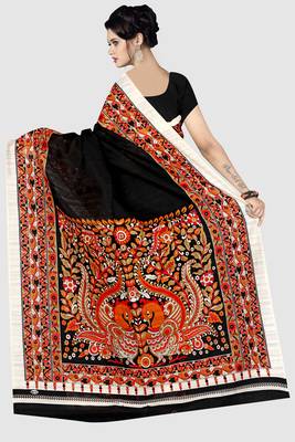 Black printed art silk sarees saree with blouse 4