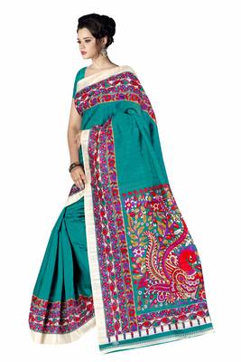 Light blue printed art silk sarees saree with blouse 2