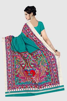 Light blue printed art silk sarees saree with blouse 3