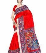 Blood red printed art silk sarees saree with blouse
