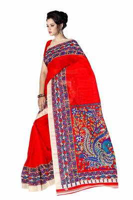 Blood red printed art silk sarees saree with blouse 3