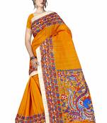 Light yellow printed art silk sarees saree with blouse
