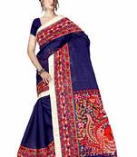 Dark blue printed art silk sarees saree with blouse