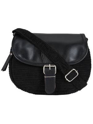 Classic Black Cotton & Leatherette Sling Bag 1