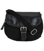 Classic Black Cotton & Leatherette Sling Bag