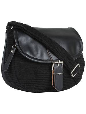 Classic Black Cotton & Leatherette Sling Bag 2