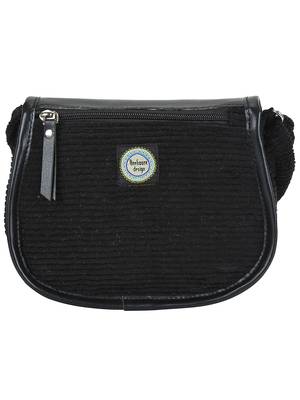 Classic Black Cotton & Leatherette Sling Bag 3