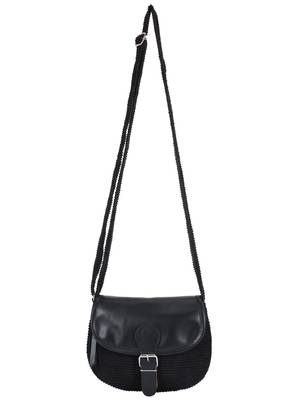 Classic Black Cotton & Leatherette Sling Bag 4