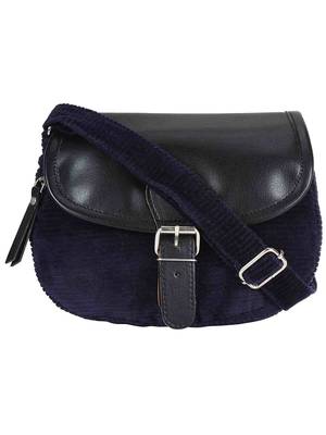 Classic Blue & Black Cotton & Leatherette Sling Bag 1