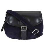 Classic Blue & Black Cotton & Leatherette Sling Bag
