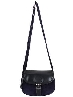 Classic Blue & Black Cotton & Leatherette Sling Bag 4