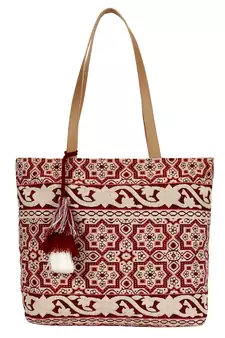 Showy Beige and Off-White Cotton Jacquard Handbag
