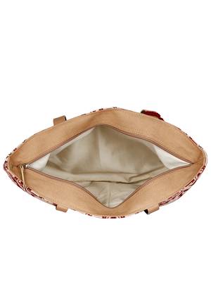 Showy Beige and Off-White Cotton Jacquard Handbag 4