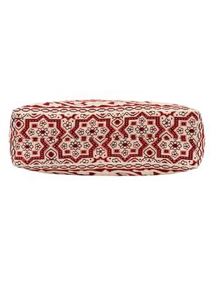 Showy Beige and Off-White Cotton Jacquard Handbag 5