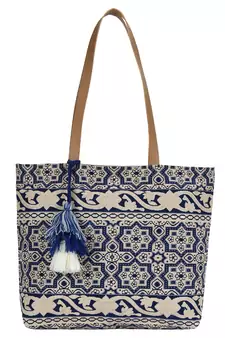 Showy Blue and Off-White Cotton Jacquard Handbag