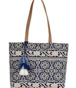 Showy Blue and Off-White Cotton Jacquard Handbag