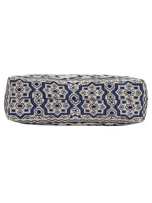 Showy Blue and Off-White Cotton Jacquard Handbag 5