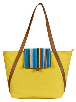 Fancy Yellow Solid Cotton Handbag 1