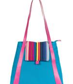 Fancy Turquoise Solid Cotton Handbag