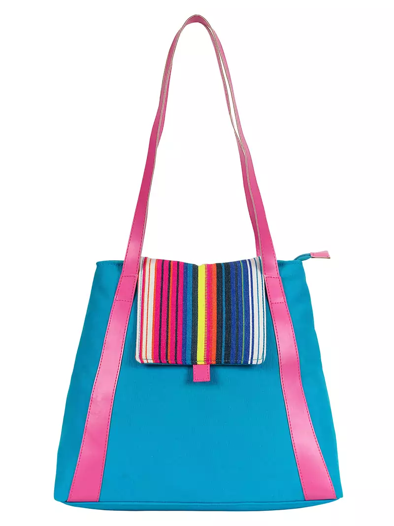 Fancy Turquoise Solid Cotton Handbag