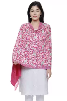 Floral  Embroidered Woolen Shawl Pink