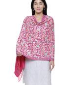 Floral  Embroidered Woolen Shawl Pink
