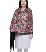 Floral  Embroidered Woolen Shawl Black and Multiclour