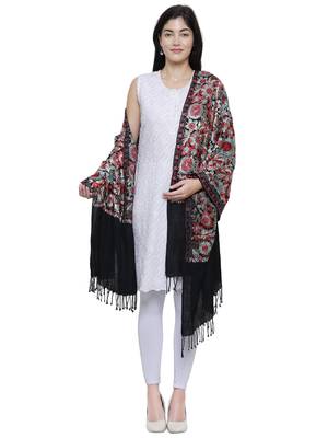 Floral  Embroidered Woolen Shawl Black and Multiclour 2