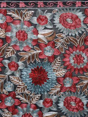 Floral  Embroidered Woolen Shawl Black and Multiclour 4