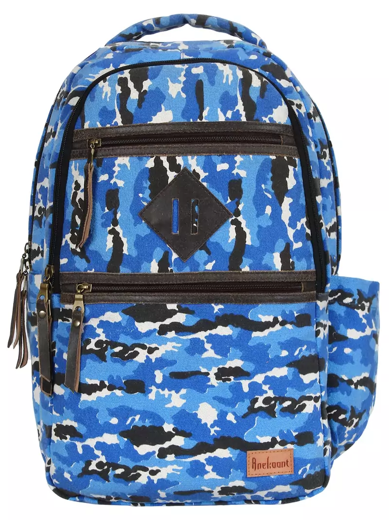 Classic Royal Blue and Multicoloured Camouflage Canvas Backpack